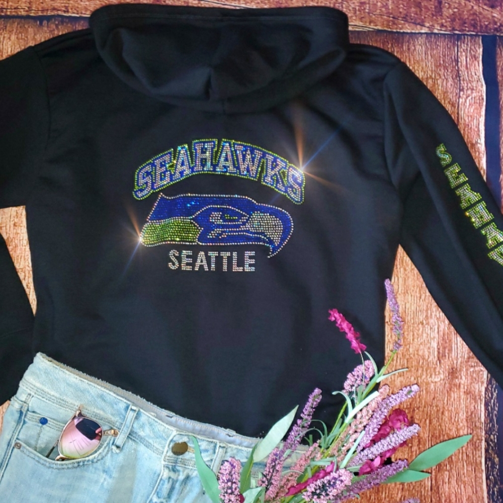 New Women Rhinestone Seattle Seahawks ZipUp Hoodie - Picture 3 of 5